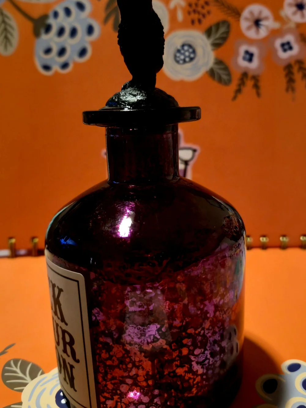 Vintage Style Glass Halloween Poison Bottle with Raven Stopper (14cm Decor) NWT